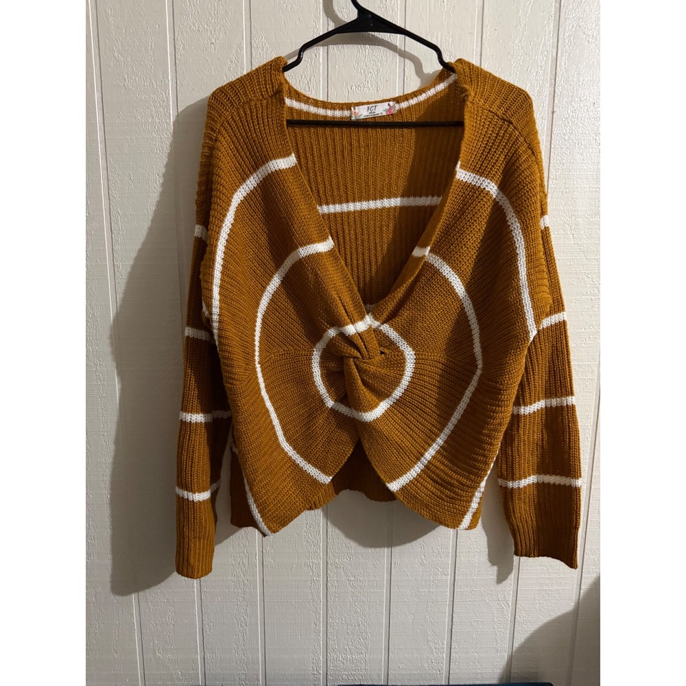 FCT with Love Mustard Yellow Twist Front Striped Knit Sweater Plus Size 1X